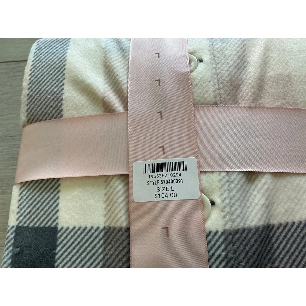 SOMA Microfleece PJ Set Notch Neck Jogger Pants Prism Plaid Grey L New W/ Tags - Picture 4 of 5